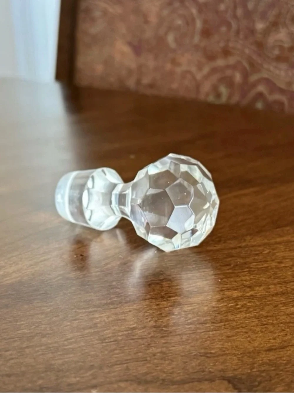 Vtg. Round Prism-Style Lead Crystal Faceted Decanter Stopper Approx 3”x1”